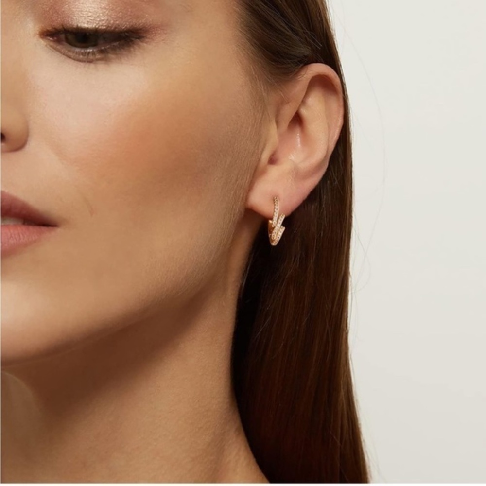 GOLD 14k Gold Plated Cubic Zirconia Spiral Hoop Earrings